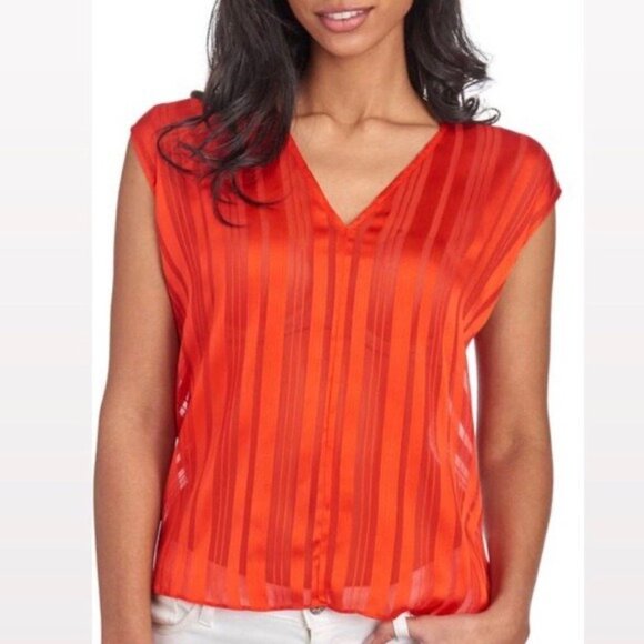 Rachel Roy Neon Tigerlily Burnout Silky Top, Red/Orange Size L New w/Tag - Picture 2 of 10